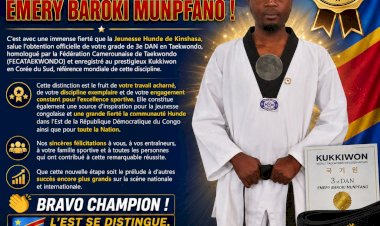 L'Est de la RDC rayonne : Emery Baroki Munpfano homologué 3e DAN en Taekwondo