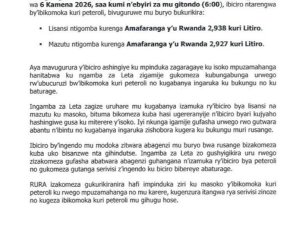Hausse du carburant au Rwanda : le litre dépasse les 2 dollars américains à partir du 6 juin 2026