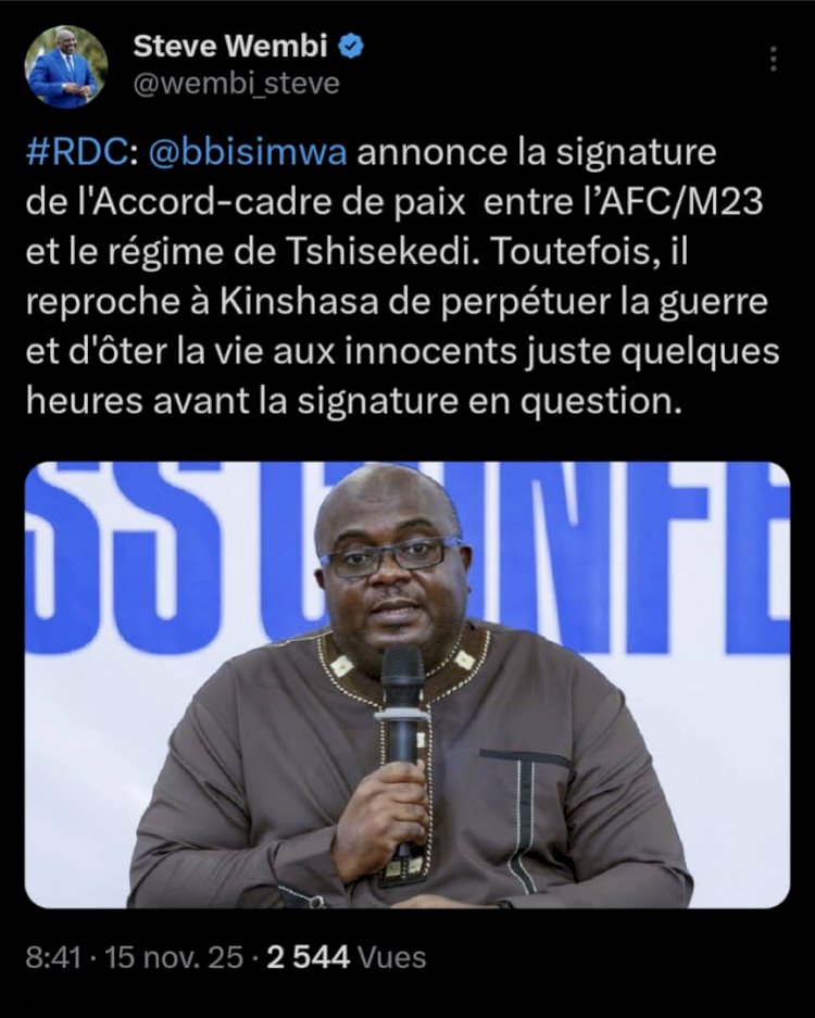 RDC : Annonce d’un Accord-cadre avec l’AFC/M23, entre espoir de paix et accusations contre Kinshasa